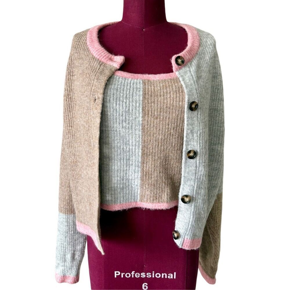 Anthropologie Saturday Sunday Lounge set‎ Top Cardigan size M Taupe Gray - Picture 2 of 12